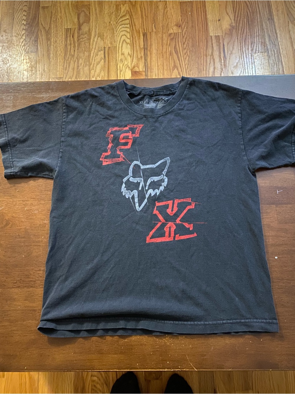Fox Boy’s Black Graphic Tee with Red Accents